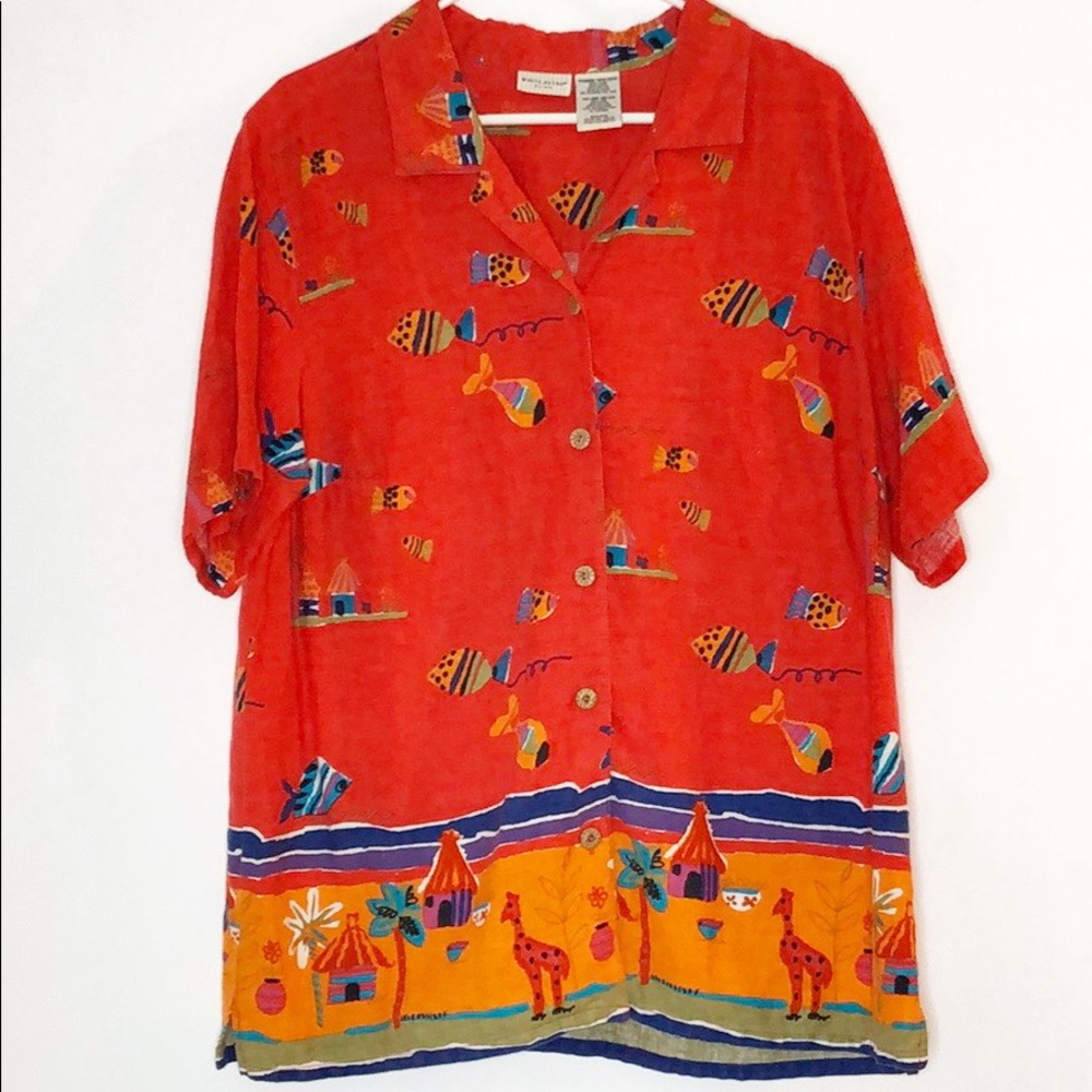 Vintage tropical button up beach vibes linen blend